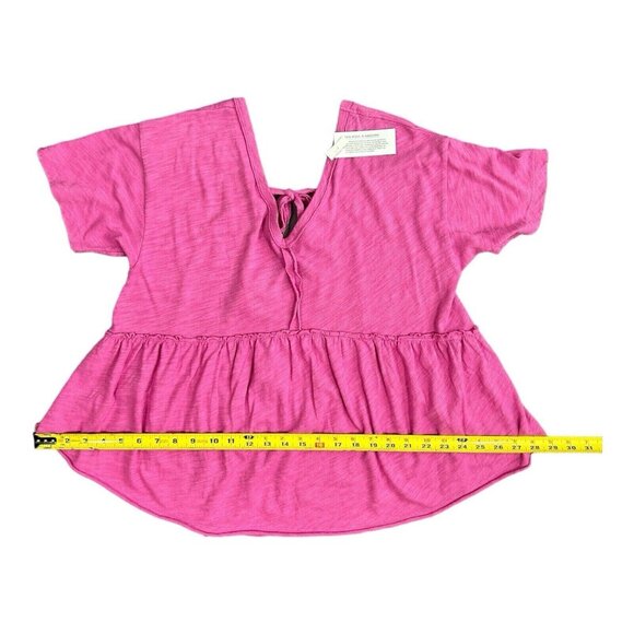 American Eagle Women's Oversized V-Neck Tee Magenta Tie Back Raw Seams S - Picture 10 of 12